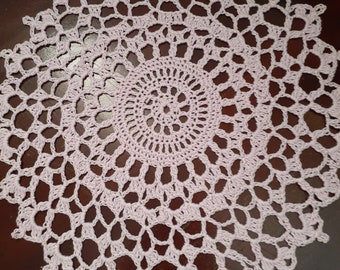 New 10" hand crocheted doily in Rose pink color...Looks like cotton candy color.