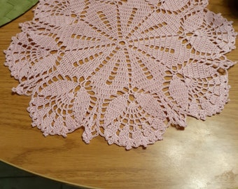 New hand crocheted 12" doily in tulip pattern, washable thread in a Pink Pink color!