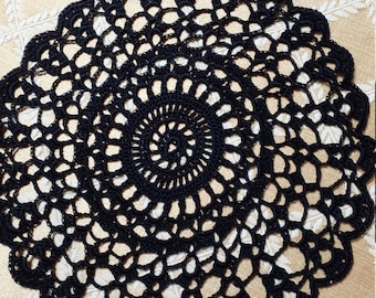 11" Hand Crocheted Doily in  Black color