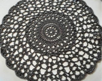 11" Hand Crocheted Doily in  Pewter Grey color