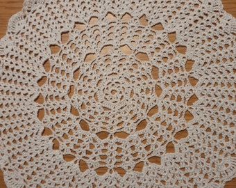 New 15" Beige Doily in washable cotton thread and hand-made