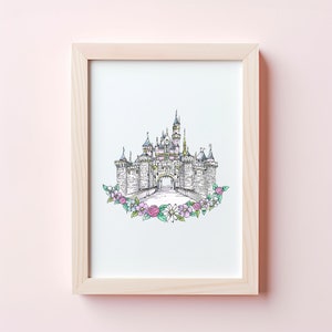Disney Castle Prints! Disney Castle | Princess Castle with Watercolor Florals | Disney World Prints | Disneyland Prints
