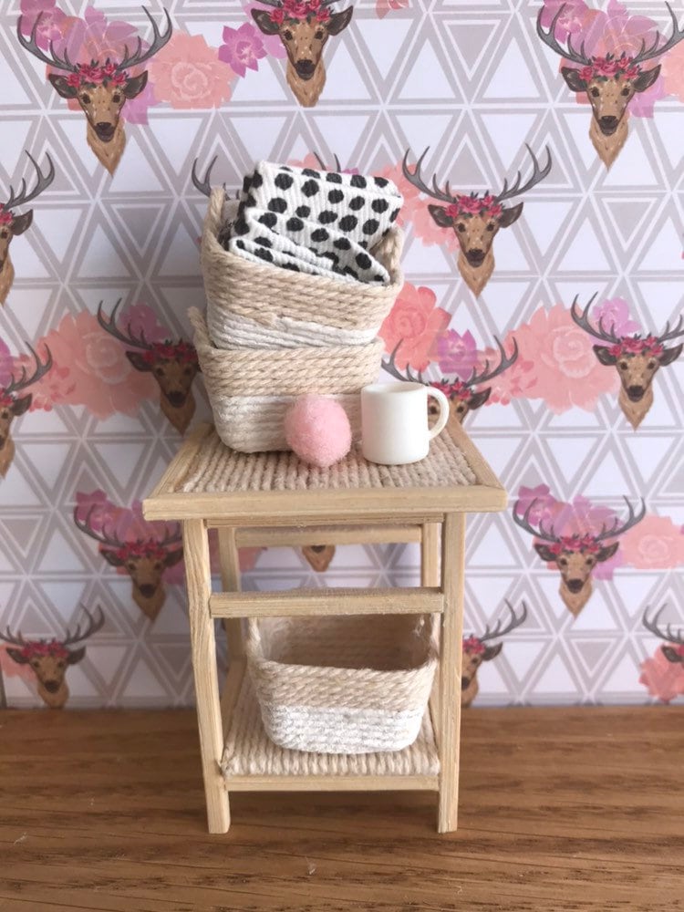 NEW COLOURS Set of 3 Dollhouse miniature storage basket bathroom bedr…