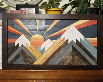 Wooden Slat Art-Mountain Sunset