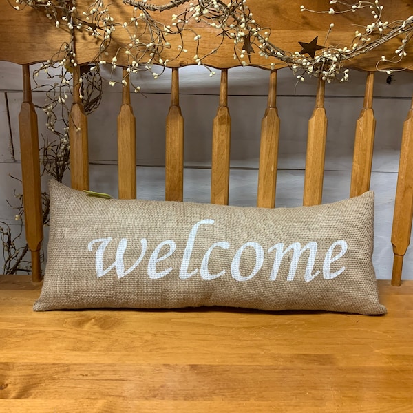 Welcome Decorative Pillow, Farmhouse Decor, burlap pillow,Home Decor