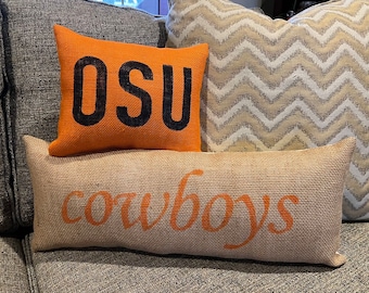 OSU Cowboys Burlap Pillows: Oklahoma State University Decor