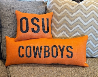 OSU Cowboys Burlap Pillow Set, Oklahoma State University Dorm Decor