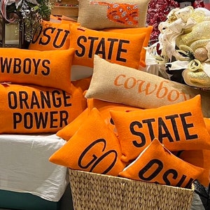 OSU Cowboys Burlap Pillow Set, Oklahoma State University Dorm Decor image 7