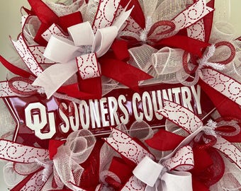 University of Oklahoma Mesh Wreath for your front door ,OU Wreath