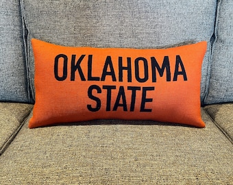 OKLAHOMA STATE Burlap Pillow, OSU Decor, Burlap Pillows