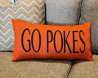 Go Pokes burlap pillow, OSU Decor, Burlap pillows