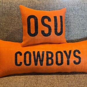 OSU Cowboys Burlap Pillow Set, Oklahoma State University Dorm Decor image 2