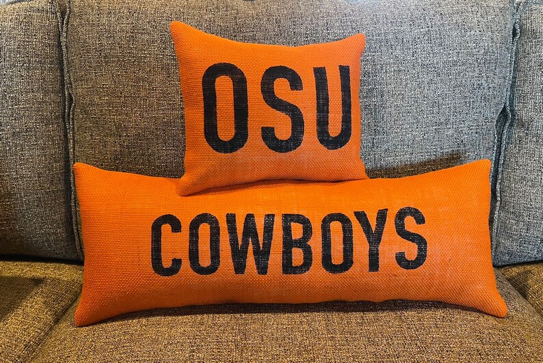 OSU Cowboys Burlap Pillow Set, Oklahoma State University Dorm Decor image 2