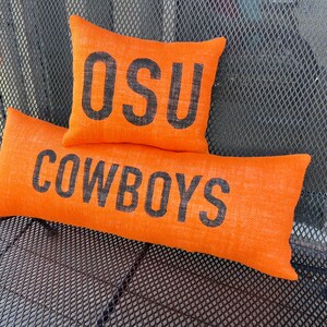 OSU Cowboys Burlap Pillow Set, Oklahoma State University Dorm Decor image 3
