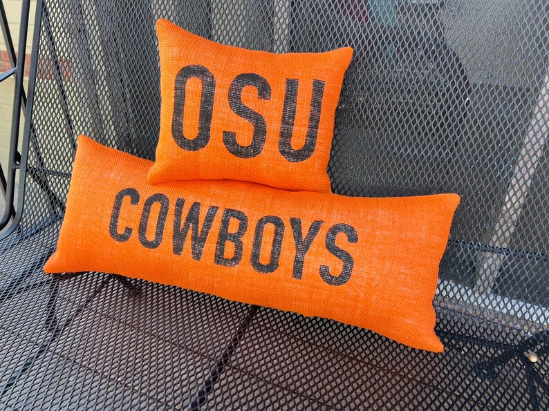 OSU Cowboys Burlap Pillow Set, Oklahoma State University Dorm Decor image 3