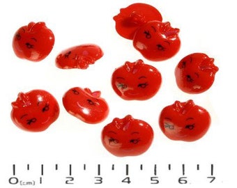 25 Kinderknöpfe Apfel rot mit Gesicht 17 mm