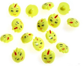 25 children's buttons Apple yellow with face 17 mm