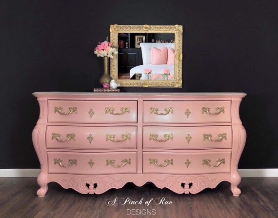 Sold Hand Painted Pink French Provincial Dresser Etsy