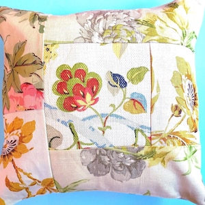 16x16 painterly floral print cushion cover designer patchwork pillow cover luxury floral cushion cover colourful modern floral cushion cover