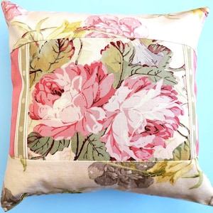 16x16 peony print luxury cushion cover unique designer fabric cushion cover pink & green floral cushion cover unique peony patchwork cushion