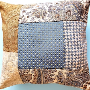 16x16 elevated patchwork cushion cover designer fabric patchwork pillow cover modern patchwork cushion cover elevated patchwork pillow cover