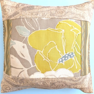 16x16 pear green & dusty mauve cushion cover designer patchwork cushion cover modern floral pillow cover 1-of-a-kind boho patchwork pillow