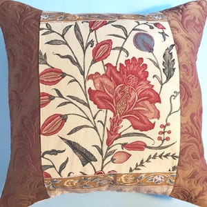 16x16 exotic floral cushion cover designer fabric patchwork pillow cover red copper & gold floral cushion cover modern luxury floral cushion