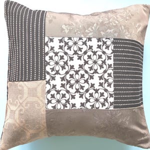 16x16 pewter black & white cushion cover luxury designer patchwork cushion cover 1-of-a-kind elevated patchwork pillow cover designer fabric