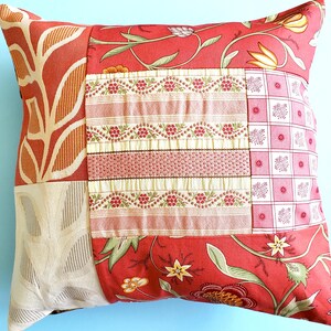 16x16 coral & cream boho cushion cover designer patchwork cushion cover designer fabric 1-of-a-kind pillow cover luxury coral pillow cover