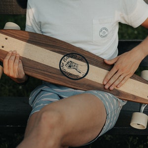 Longboard Skateboard Pintail // FREE SHIPPING // Solid Hardwood Downhill Vintage Style Long Board // Walnut Maple Longboarding Gift