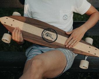 Longboard Skateboard Pintail // FREE SHIPPING // Solid Hardwood Downhill Vintage Style Long Board // Walnut Maple Longboarding Gift