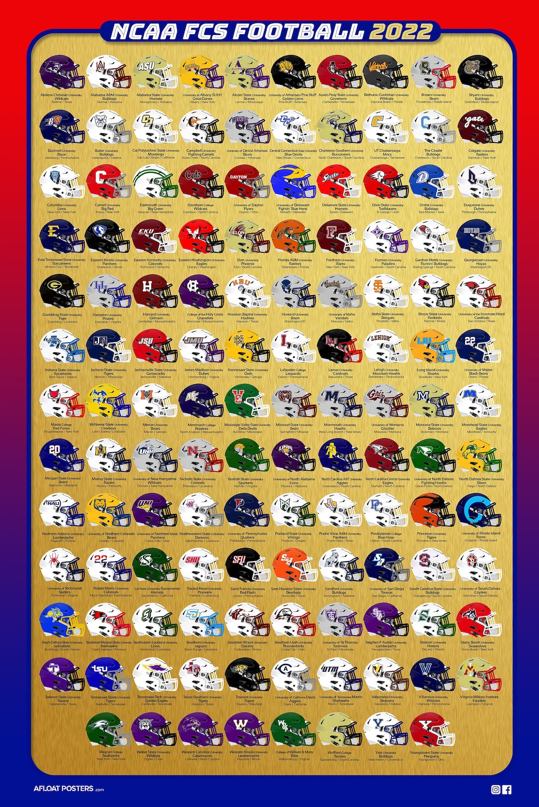 FCS 24x36 Helmet Guide With Schools and Locations UPDATED for 2023 Etsy