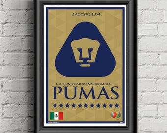UNAM Pumas Poster, Liga MX, Soccer, Mexico, Wall Art