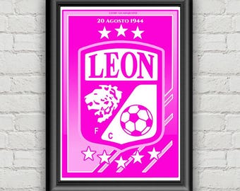 Club Leon Poster (Pink), Soccer, Mexico, Wall Art