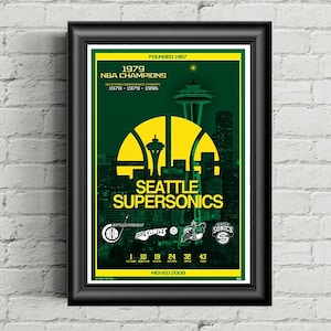 Basketball, Seattle, Supersonics, vintage sports, Printed Poster, sports wall art