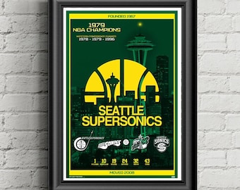 Seattle Supersonics, NBA, vintage sports, Printed Poster, sports wall art