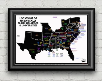 HBCU Locations White Map Poster, HBCU Wall Art