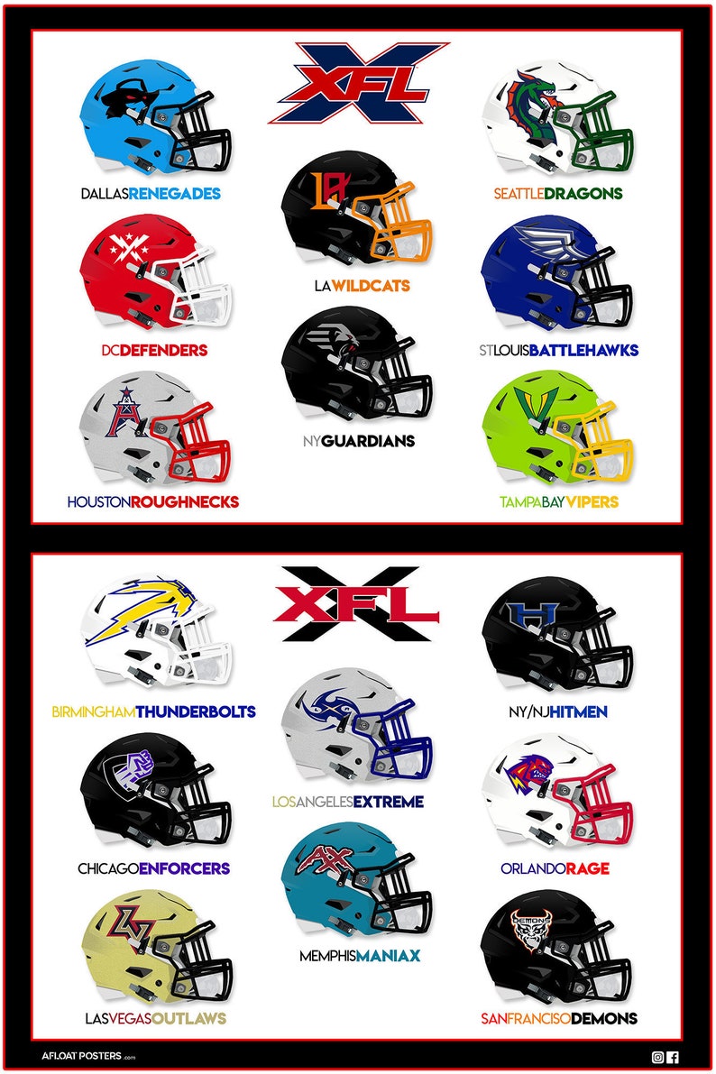 XFL Old League & New League Football Helmet Wall Art Etsy