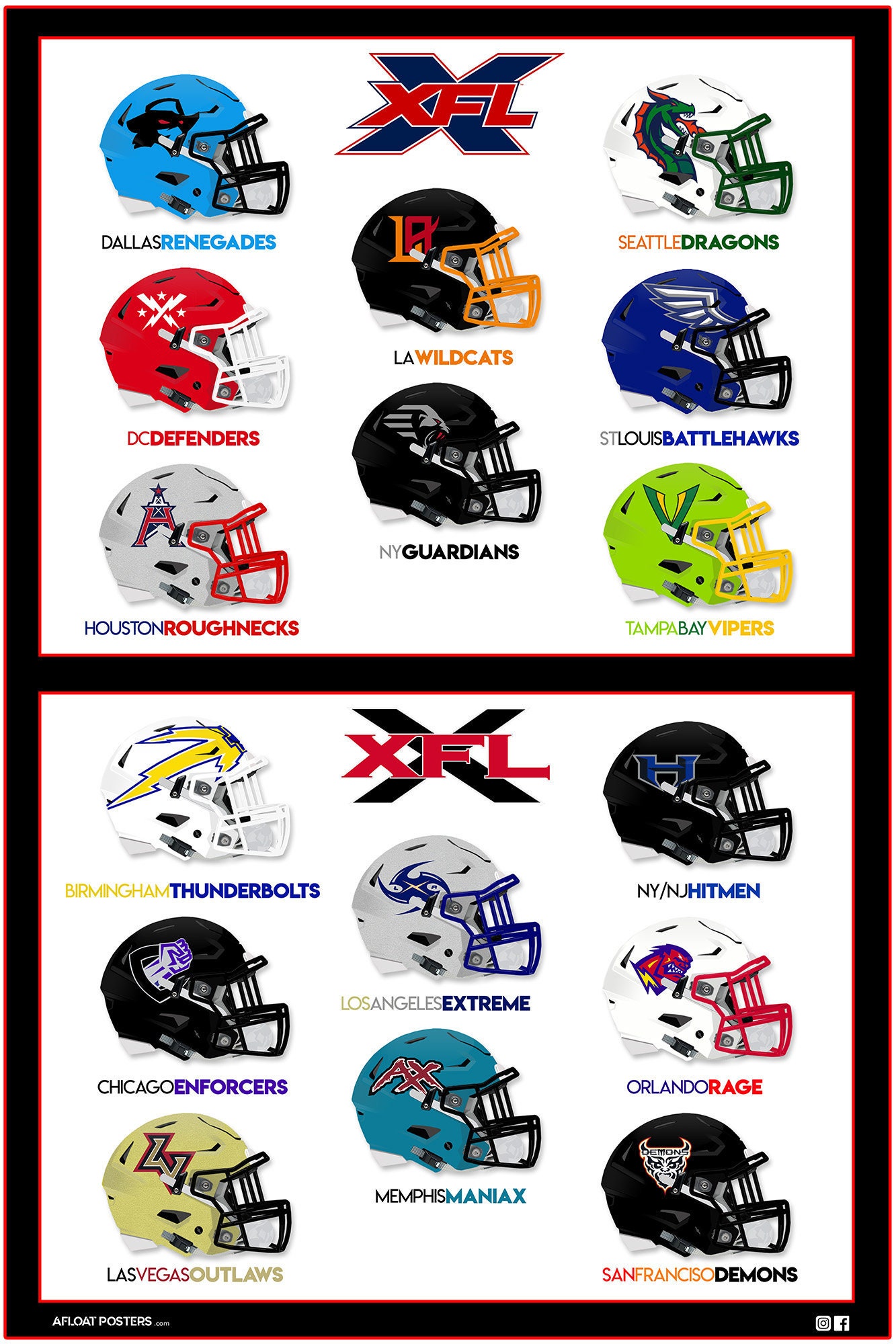 XFL 24x36 old & New League Helmet Chart Wall Art Etsy