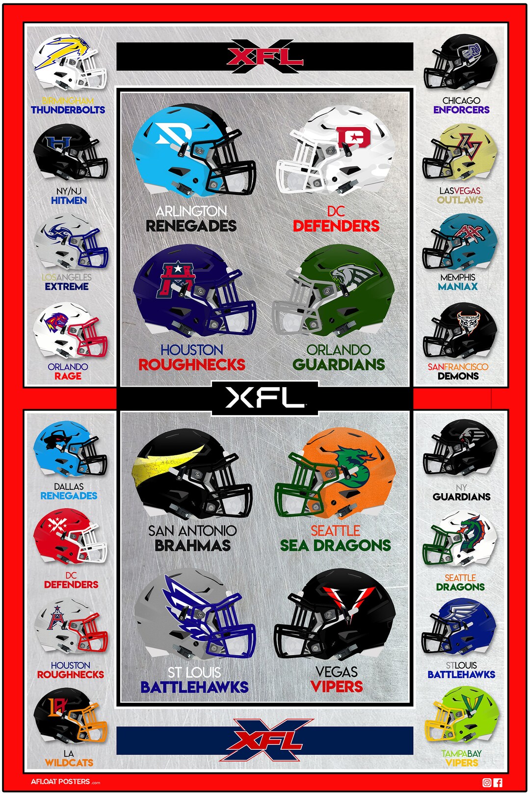 XFL 2023 & Old Leagues Helmet Chart Wall Art Etsy