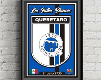 Queretaro FC Poster, Los Blancos Gallos, Liga MX, Soccer, Mexico, Wall Art