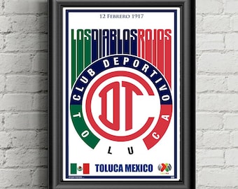 CD Toluca Poster, Los Diablos Rojos, Liga MX, Soccer, Mexico, Wall Art