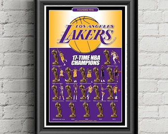 Lakers Poster, 17 Championships, NBA, Printed Poster, sports wall art