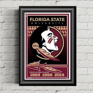 Football, Florida State, Seminoles, College, Printed Poster, sports wall art