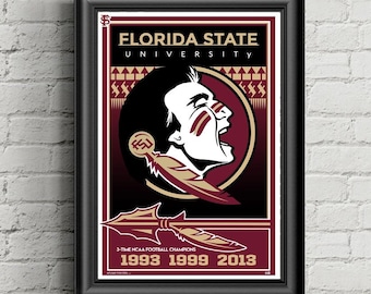 Florida State Poster, Seminoles, College Football, sports wall art