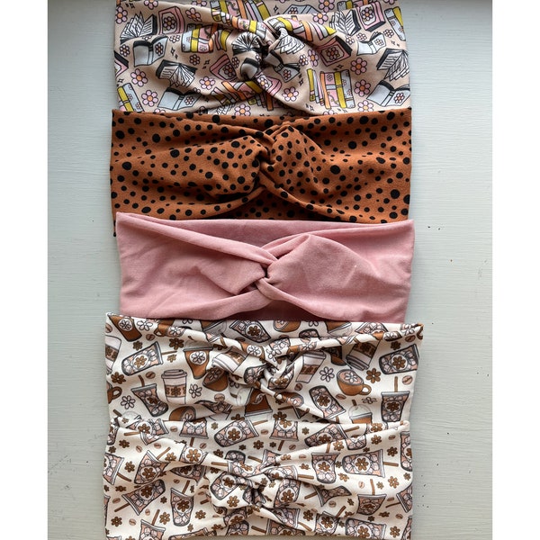 Soft Knit Twist-Knot Headbands | Reading Prints | Coffee Prints | Iced Coffee Prints | Headbands for Women | Healthcare Headbands
