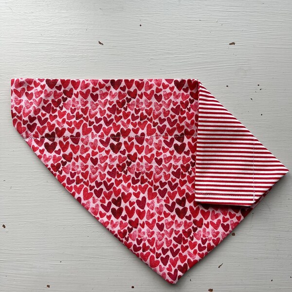 Reversible Slip-On Bandana | Dog Bandana | Cat Bandana | Heart Print Bandana | Valentines Print | Pet Accessories