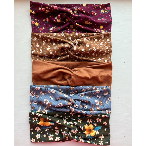 Soft Knit Twist-Knot Headbands | Neutral Prints | Autumn Prints | Rust Color Prints | Headbands for Women | Healthcare Headbands