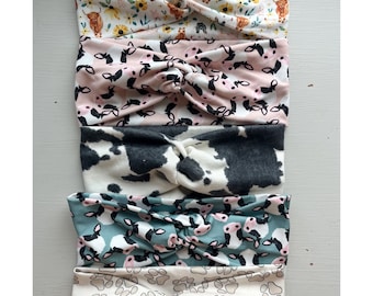 Soft Knit Twist-Knot Headbands | Western Prints | Cow Prints | Animal Headbands | Farm Prints | Headbands for Women | Healthcare Headbands