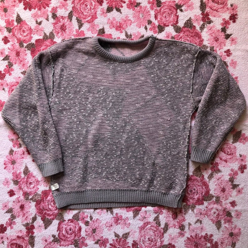 80s Vintage Pastel Pink Heather Grey Abstract Art Grandma Pullover Sweater